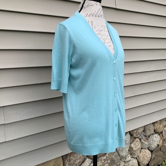 Talbots Short Sleeve Cardigan Sweater - Seafoam - Picture 2 of 11